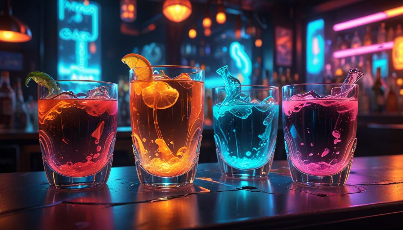 Futuristic Drinks Glowing with Neon Gradients in Cyberpunk S...