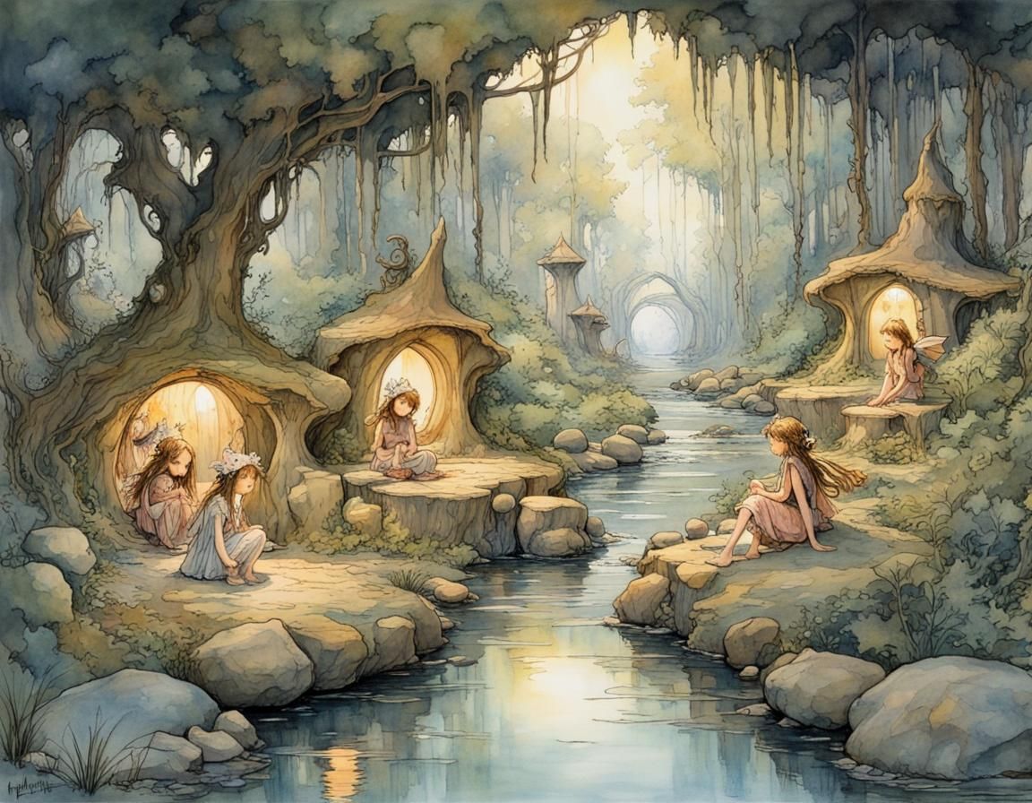 Enchanted Fairy Village by Sparkling Stream