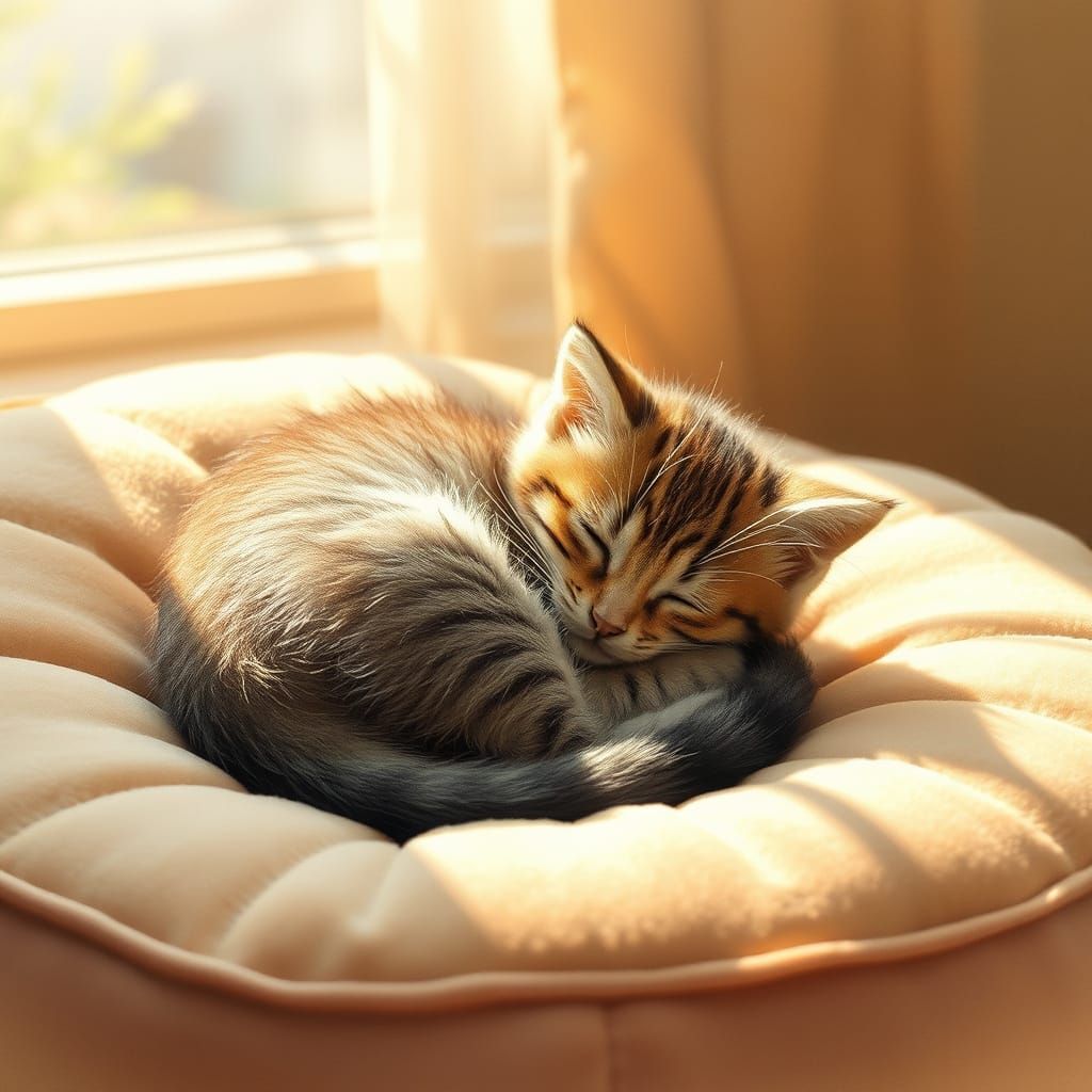 Adorable Kitten in Cozy, Sunlit Repose