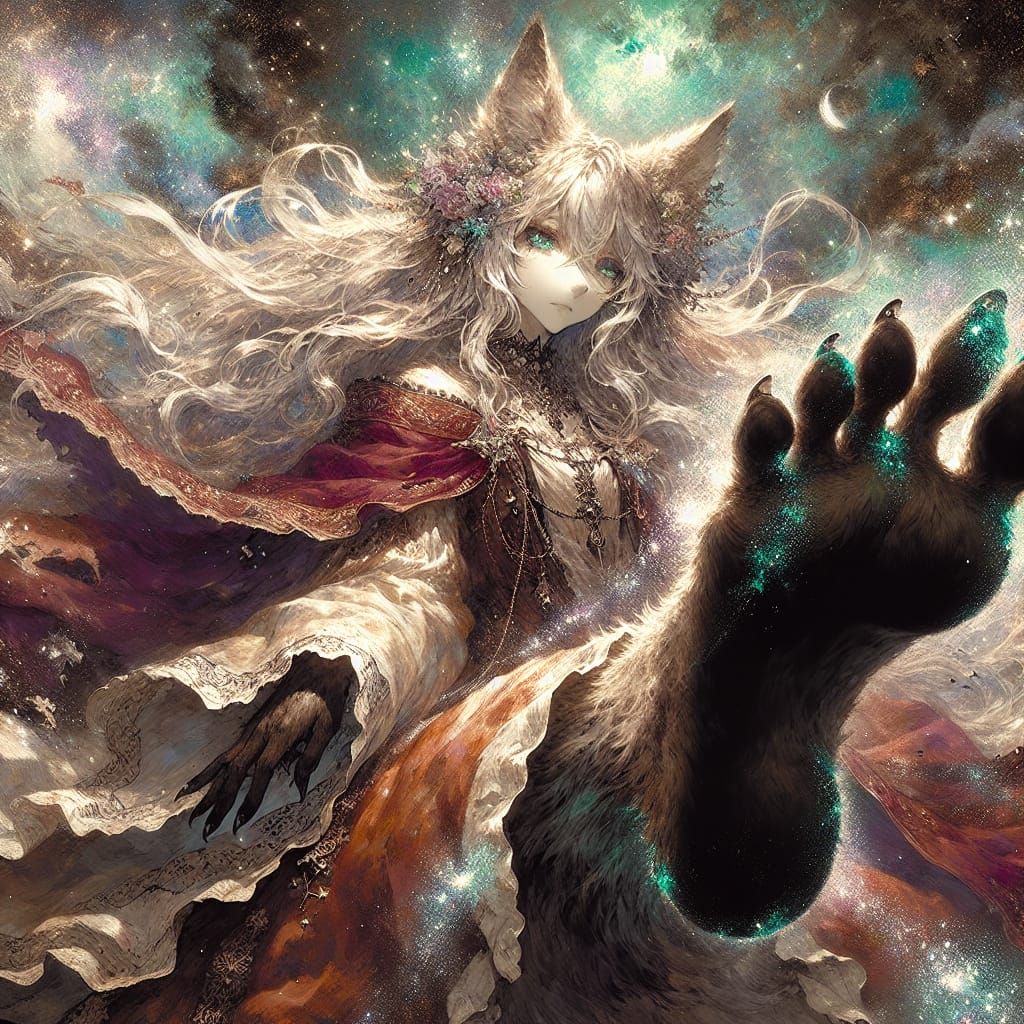 Majestic Wolf Goddess in Fantasy Anime Style