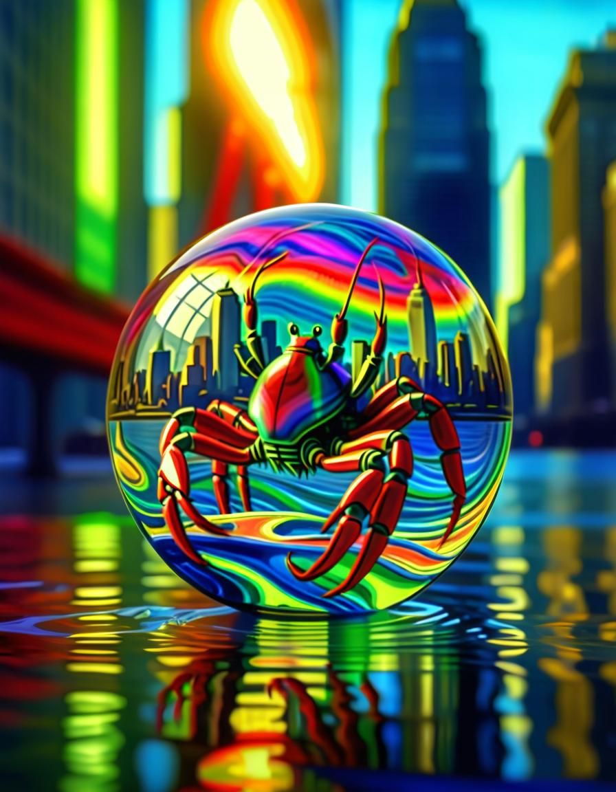 Crystal Orb with Robot Lobster Over New York