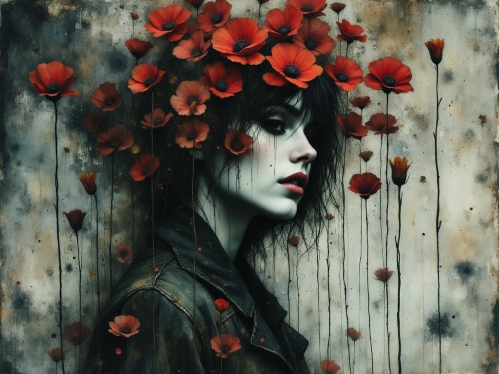 Surreal Female Figure in Chaotic Watercolor and Alcohol Ink