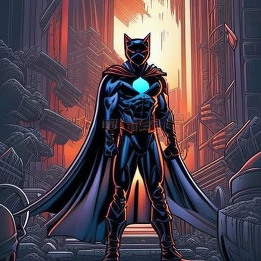 Superhero Cat Comic Book Art Illustration