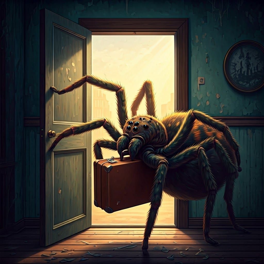 Anthropomorphic Spider Packing Suitcase in Neo-Traditional S...