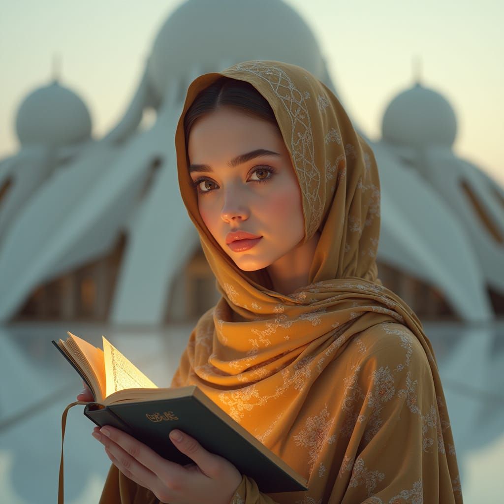 Hyperrealistic Portrait of a Serene Woman in a Futuristic Mo...