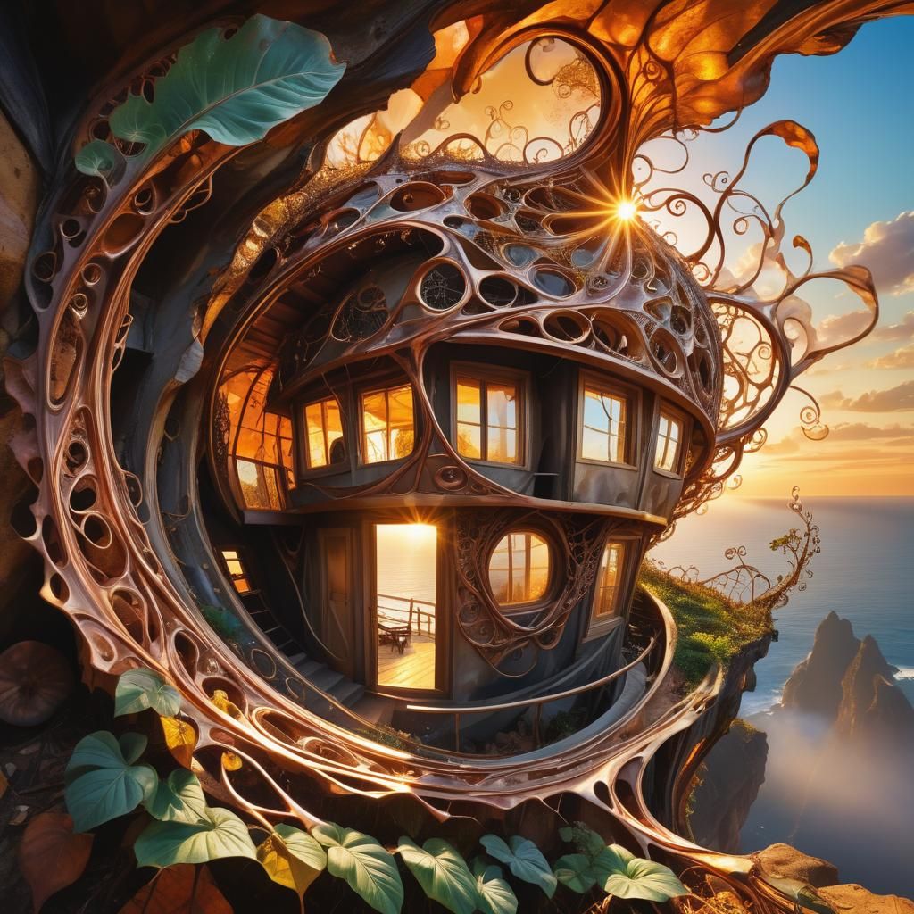 Surreal Cliffside Shack in Vibrant Oil Paint Style