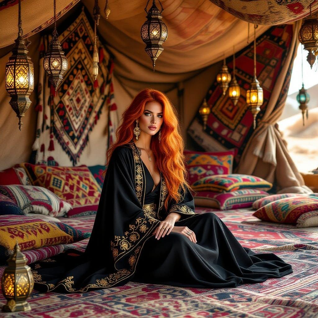 Berber Tent Scene: Red-Haired Woman in 3D