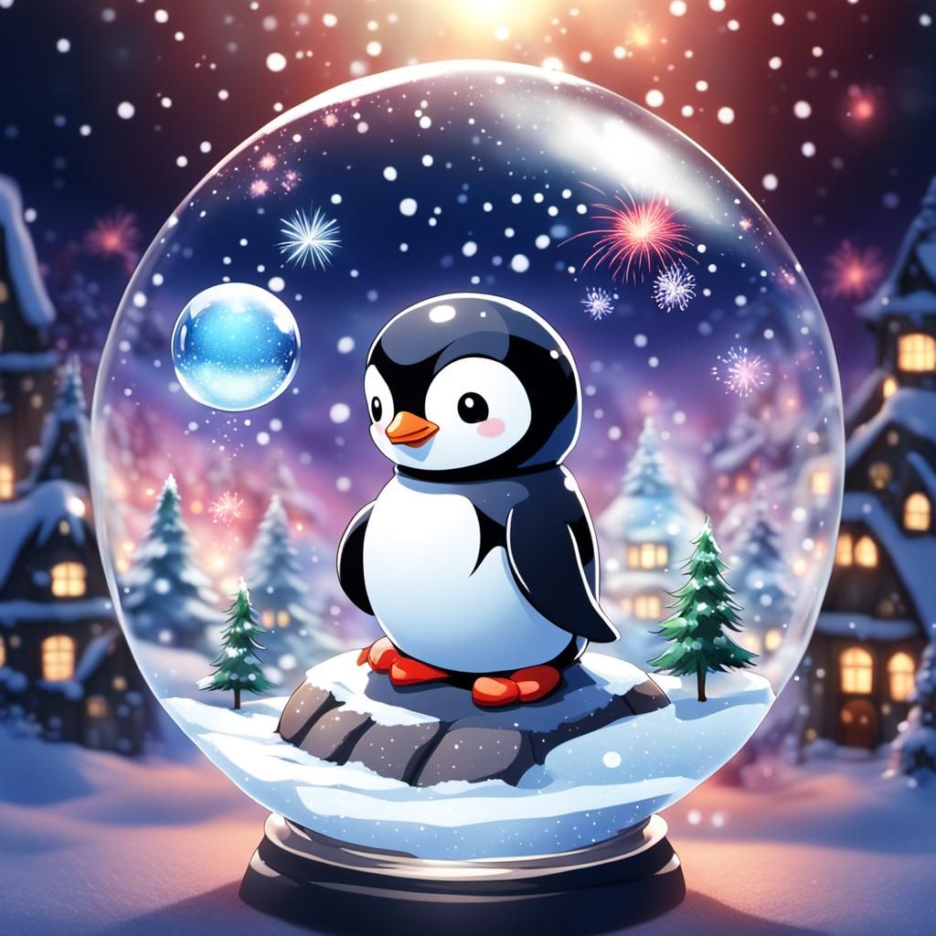 Miniatur Penguin in a Snow Globe