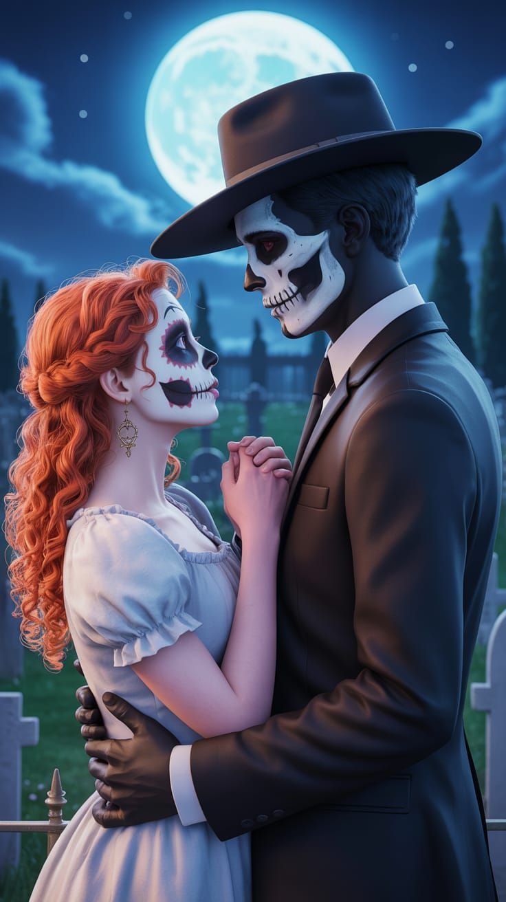 Romantic Graveyard Scene in Anime Style