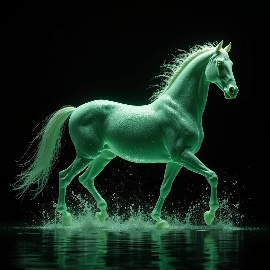 Ethereal Water Horse in Translucent Green Hues