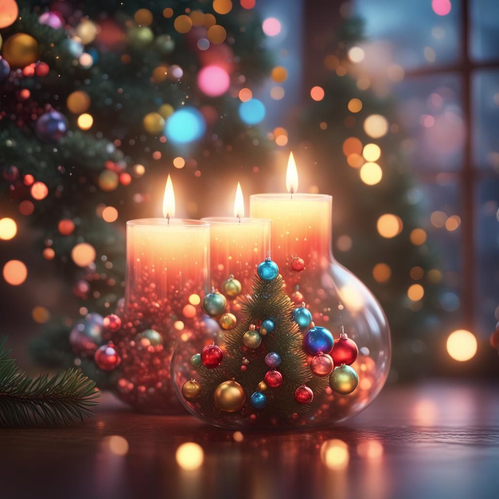 Bubble Christmas Tree with Candles, Hyperdetailed Portrait