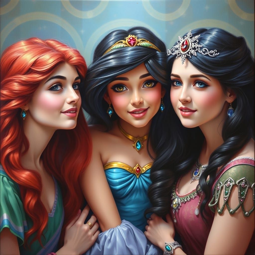 Fairytale Princesses Unite in Oil Painting