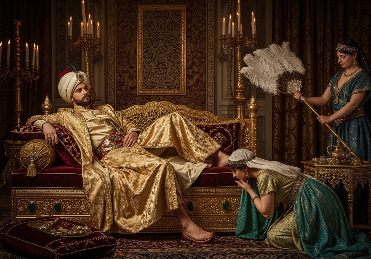 Ottoman Sultan Lounging in Opulent Throne Room