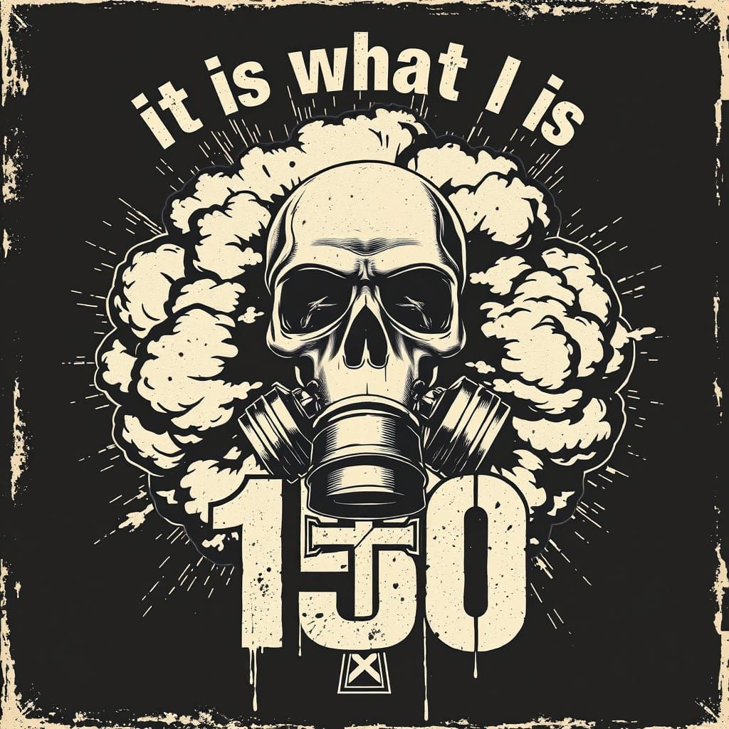 Skull Gas Mask Explosion in Street Art Style