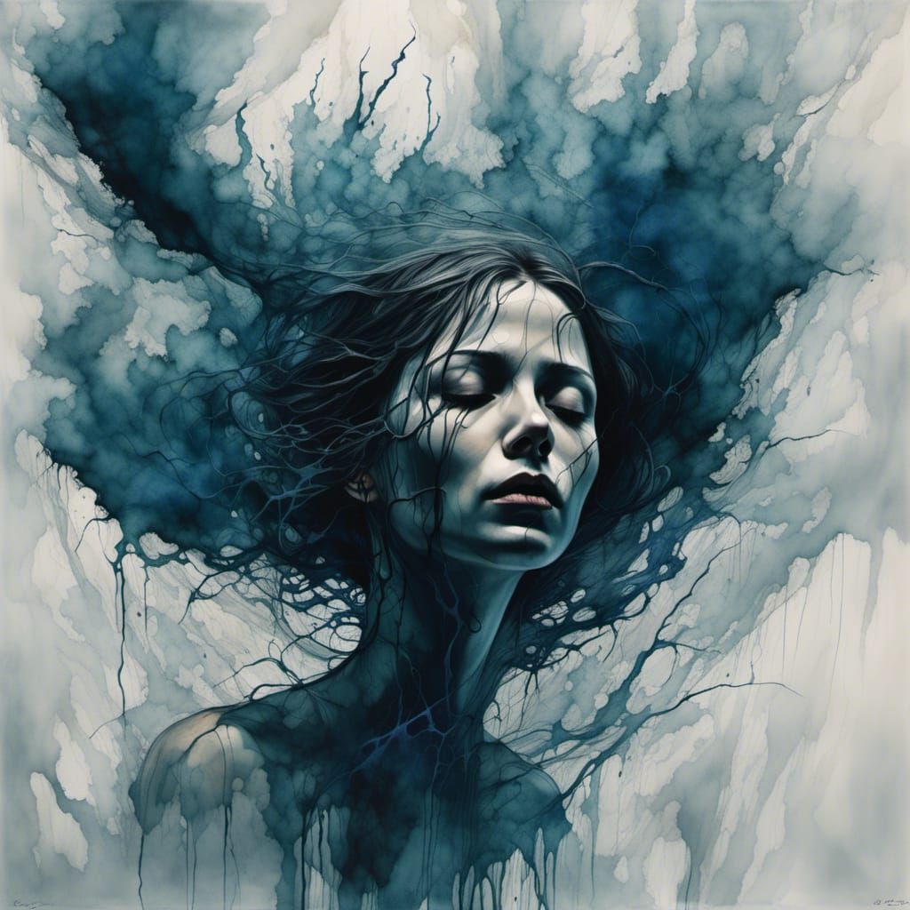 Drowning Woman in Dark Fantasy Style