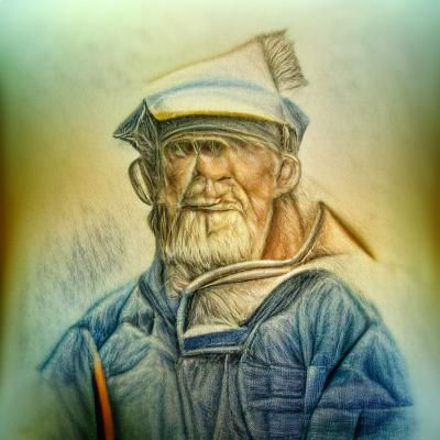 Pencil Sketch of an Old Fisherman Sailor