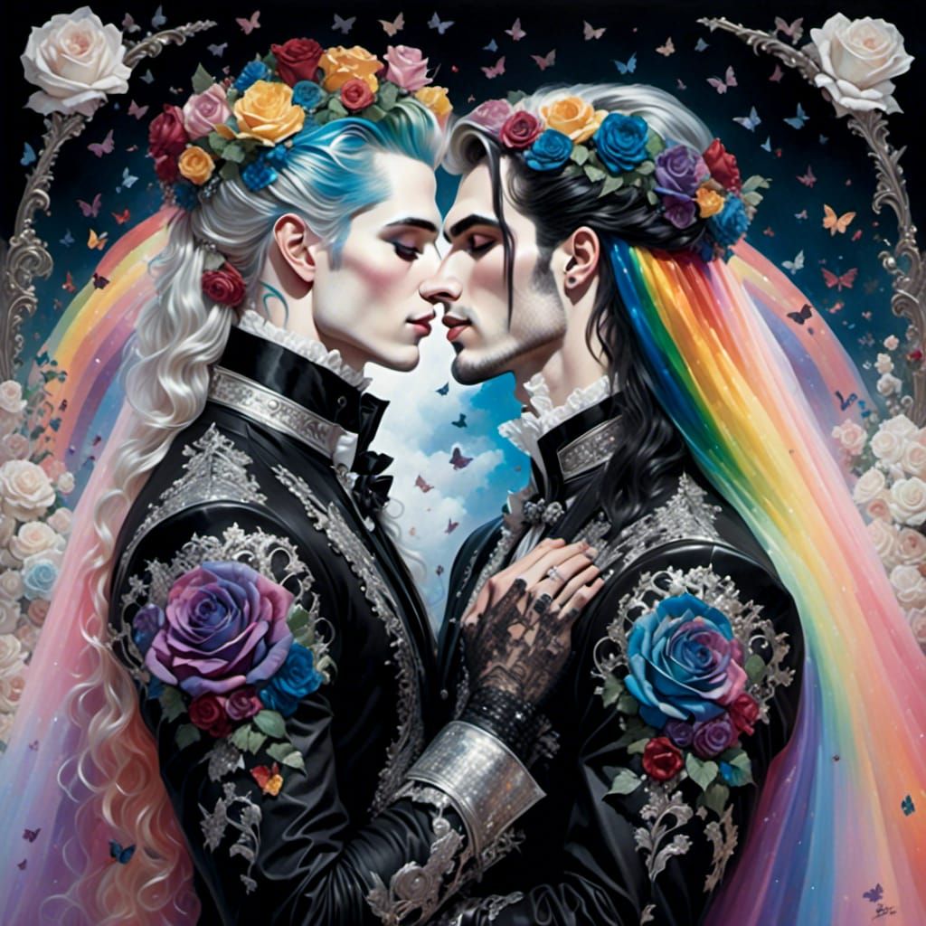Gay Couple Romance Portrait in Goth Fantasy Style