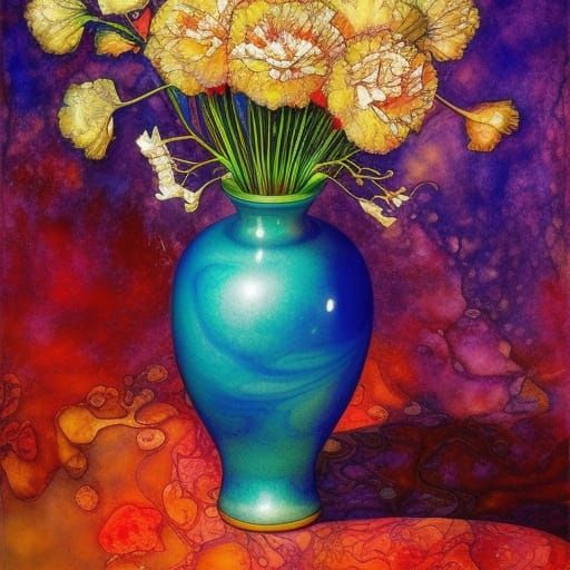 Kintsugi Vase with Carnation in Surrealist Style