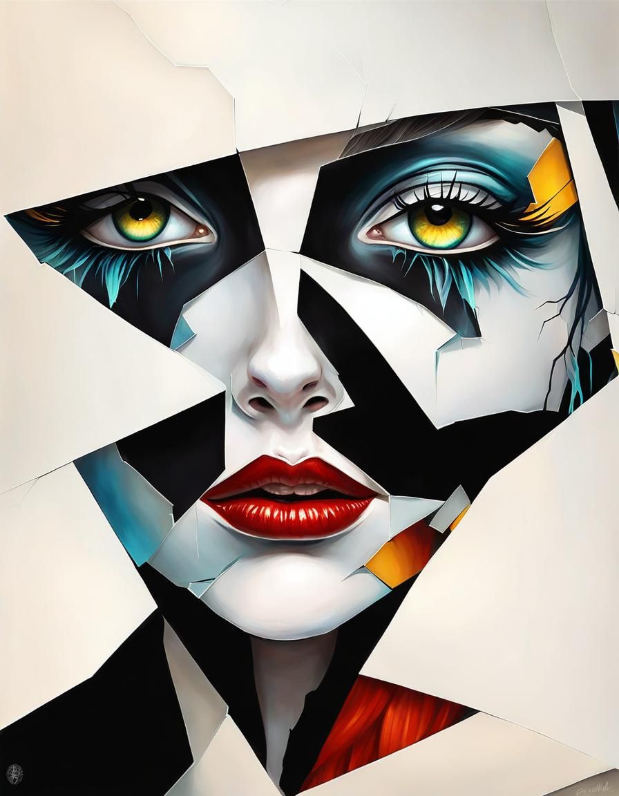 Shattered Pixie Girl with Bioluminescent Cracks