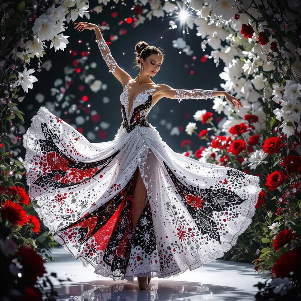 Elegant Dancer in Abstract Surreal Garden