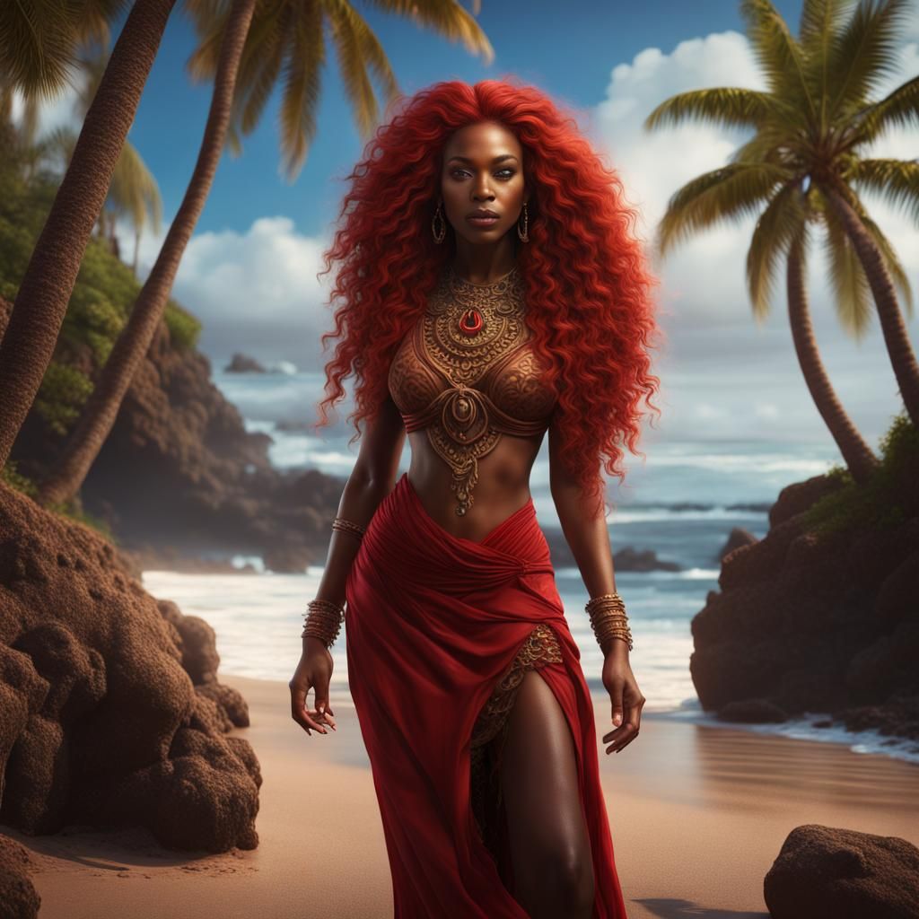 Red Haired Woman in Hawaii: Fantasy Art