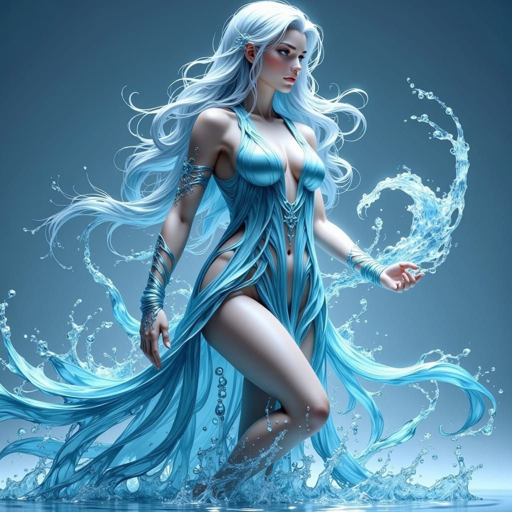Water Spirit Woman Emerges in 3D Anime Style