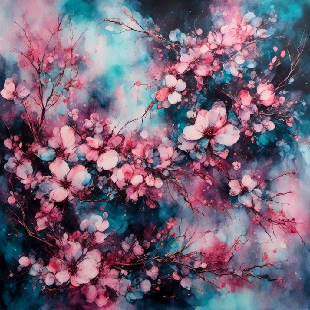 Dogwood Blossoms in Alcohol Ink Style