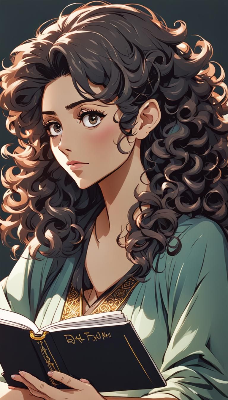 Anime Portrait of Pakistani Woman Reading