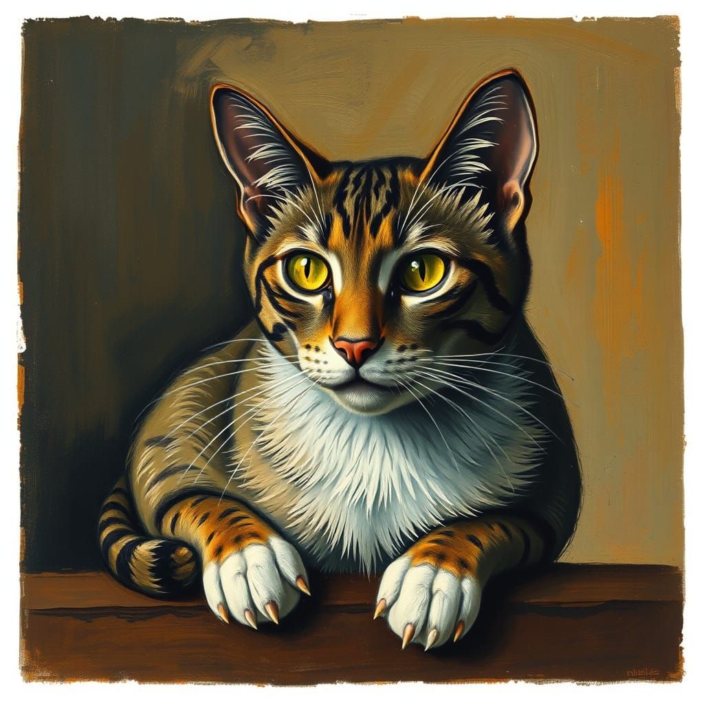Domestic Cat Portrait in Expressive Brushstrokes