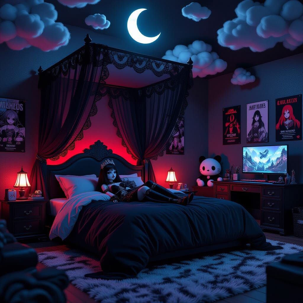 Gothic Princess in Mystical Bedroom: Fantasy Concept Art