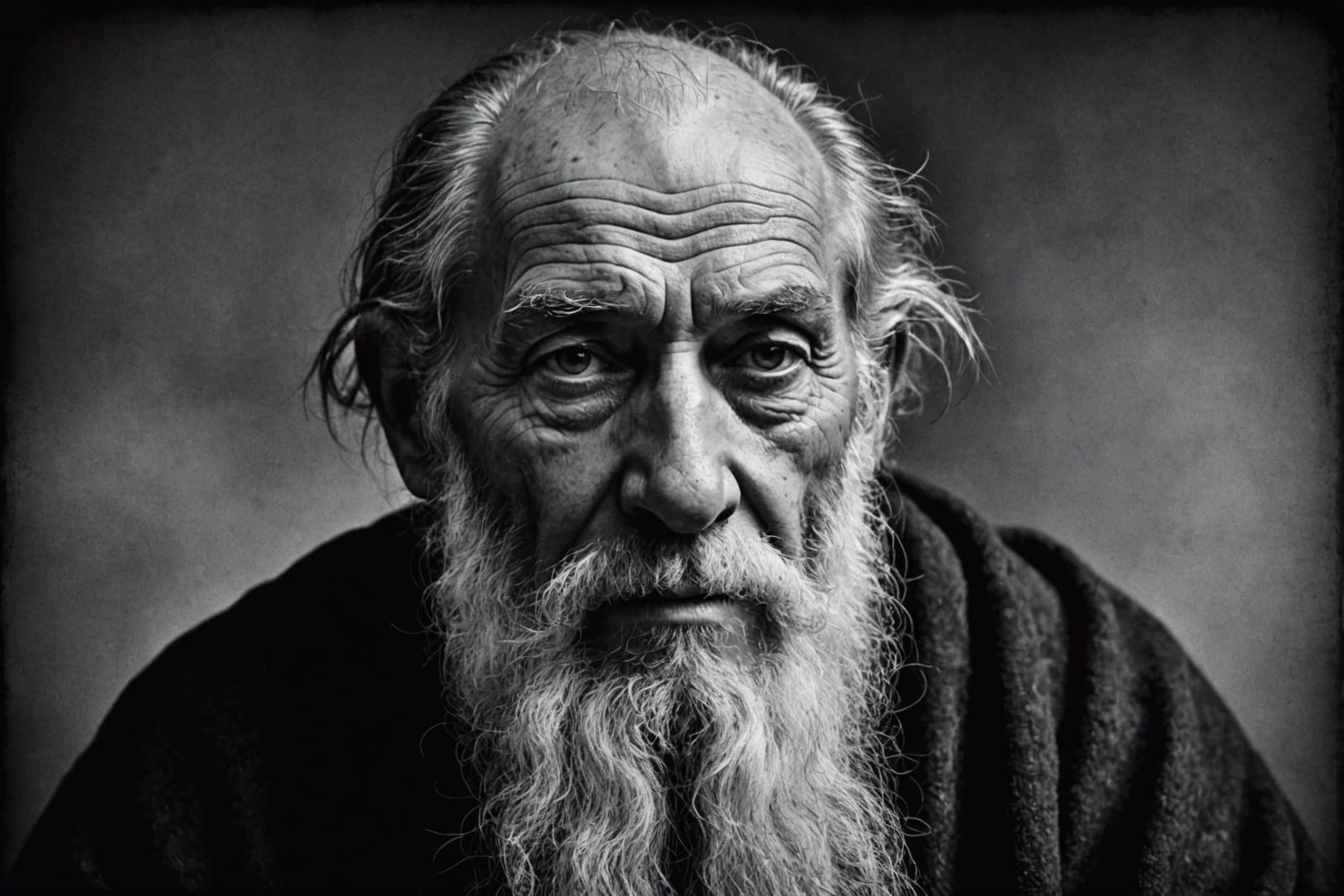 Stoic Elderly Man: Monochrome Portrait in Rembrandt Style
