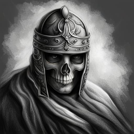 Hyperdetailed Charcoal Drawing of Skull Spartan Warrior