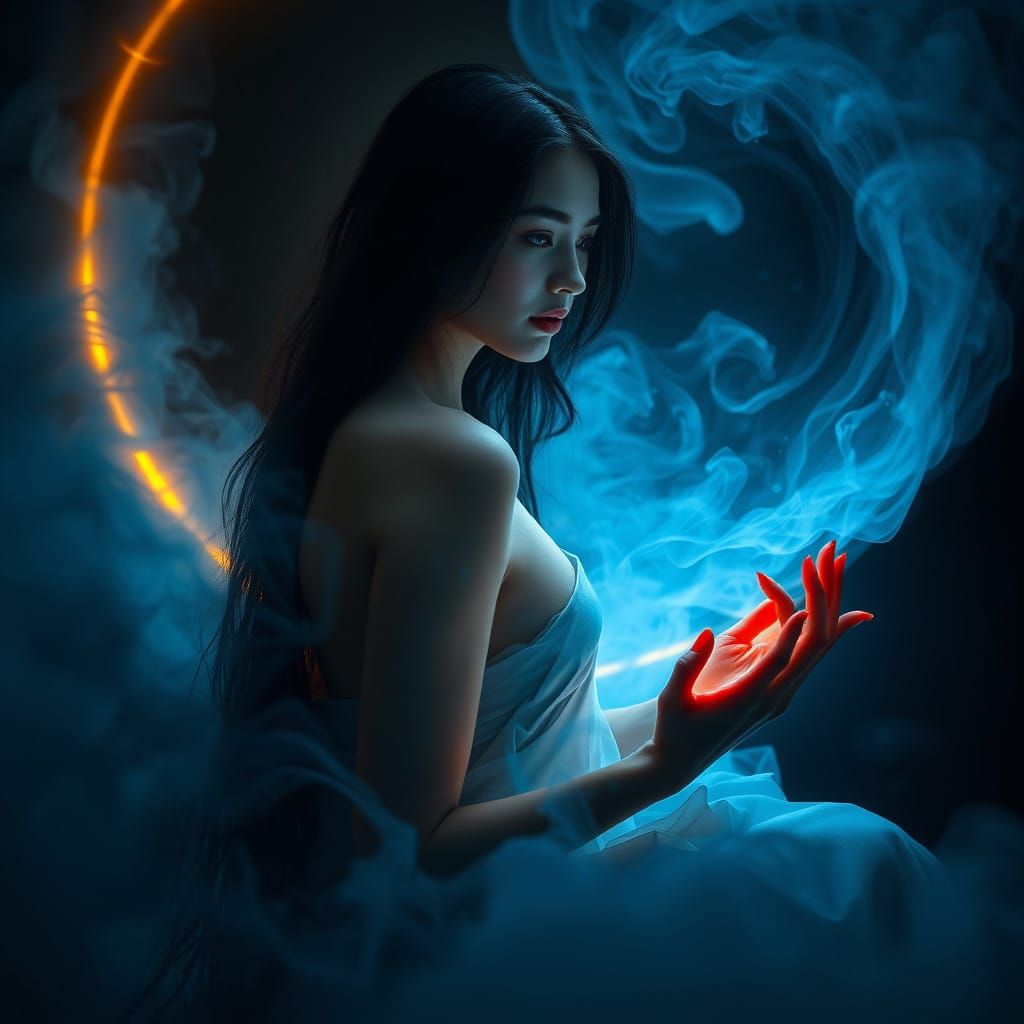Enigmatic Mystical Woman in Smoke