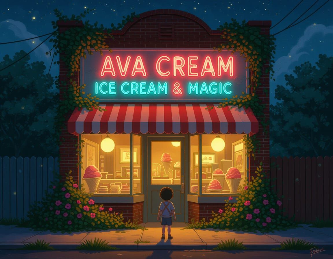 Magical Ice Cream Shop Discovery in Digital Painting