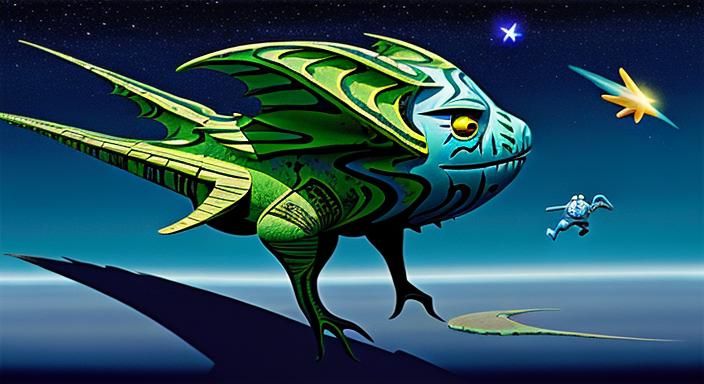Shooting Star in Roger Dean, Tim Burton Style