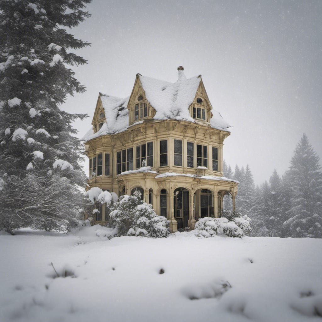 Victorian House and Winter Meadow with Flower