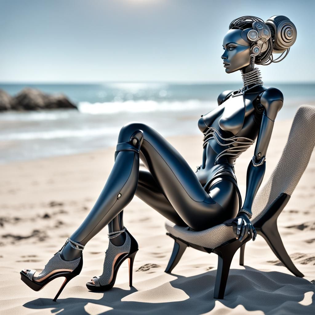 AI Woman Relaxing on Beach: Hyperrealistic Image