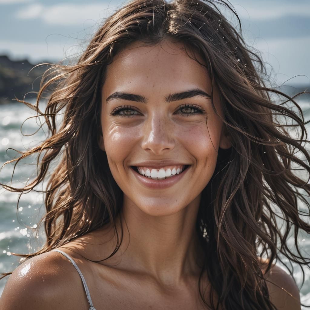 Sensual Brunette with Flowing Hair in Water