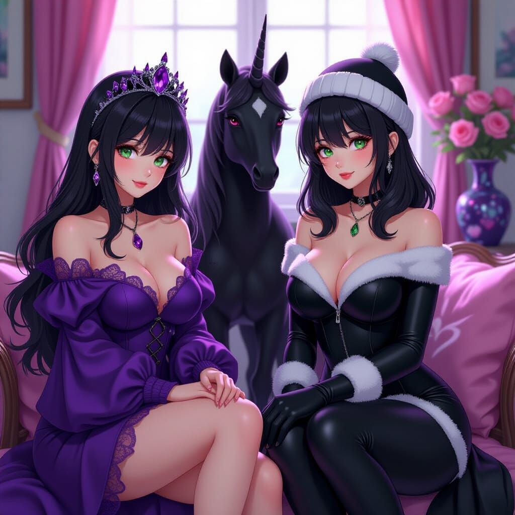 Amethyst and Onyx: Women and Unicorn in Anime Style
