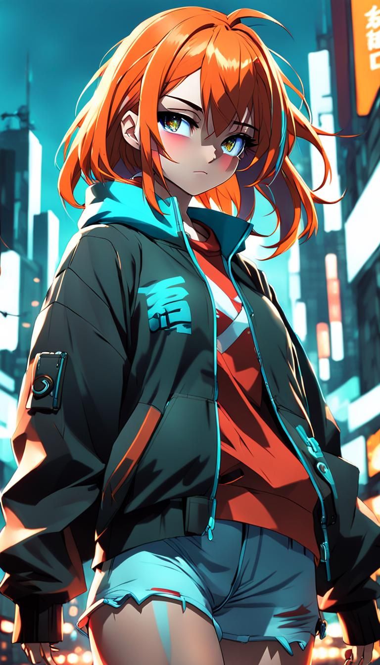 Anime Girl in Urbancore Style, Digital Art