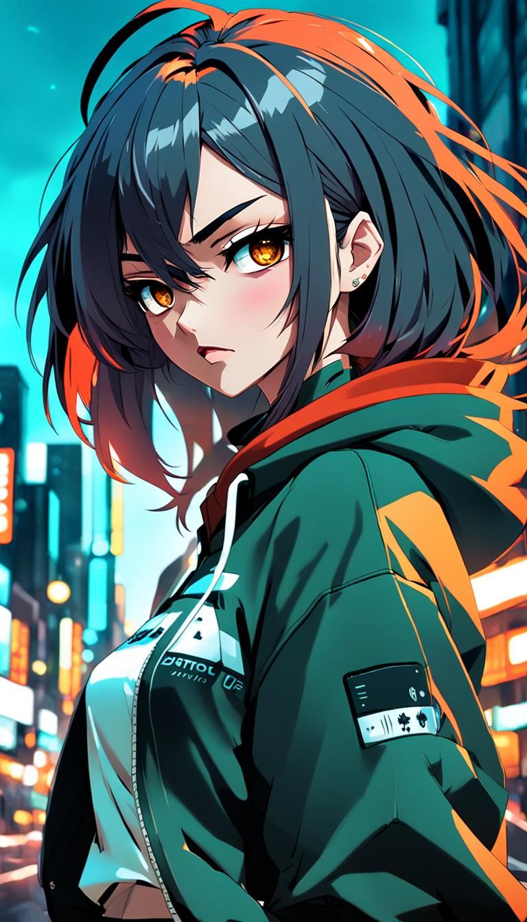 Edgy Anime Girl in Urbancore Style Manga Art