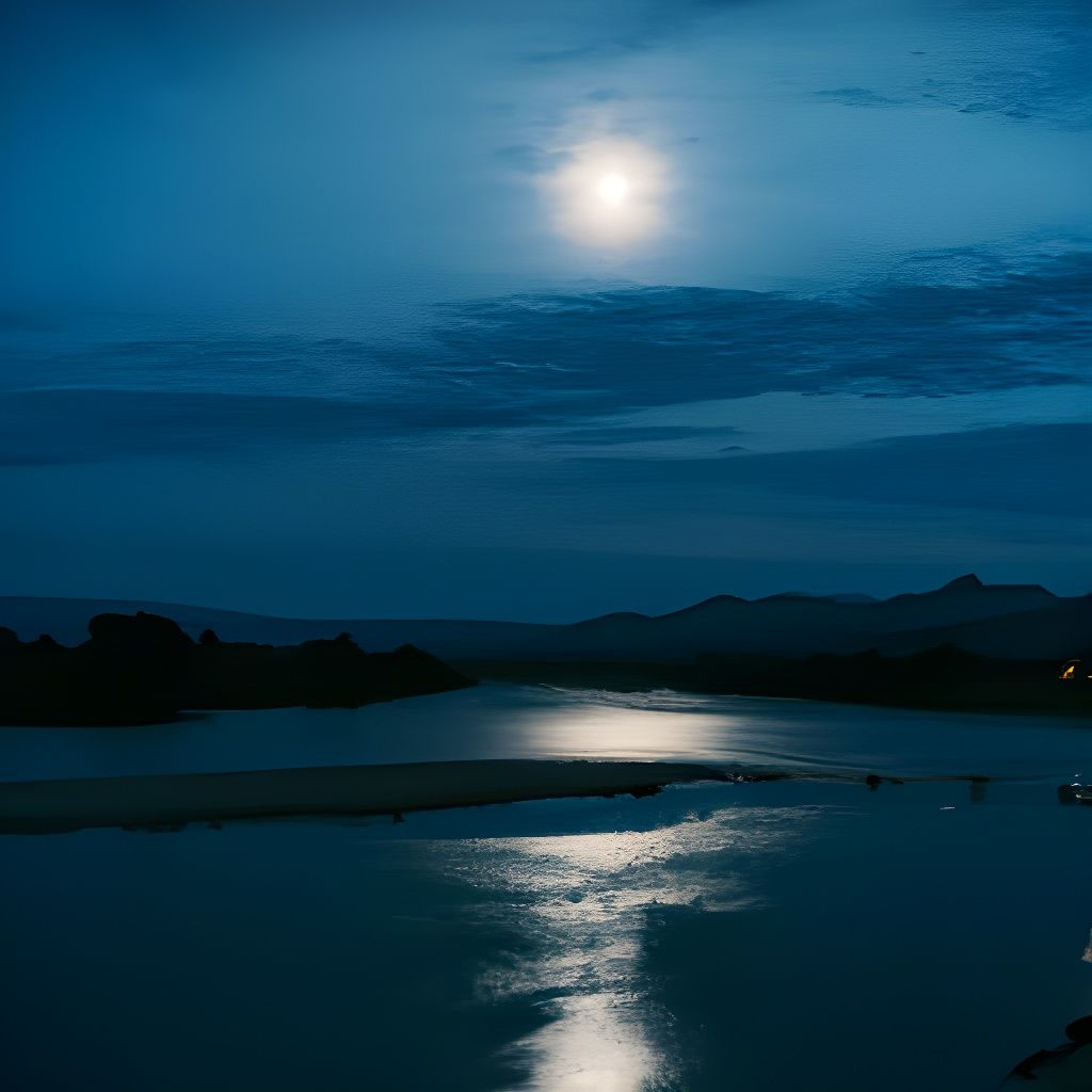 Moonlight Reflection on River in Mountain Landscape