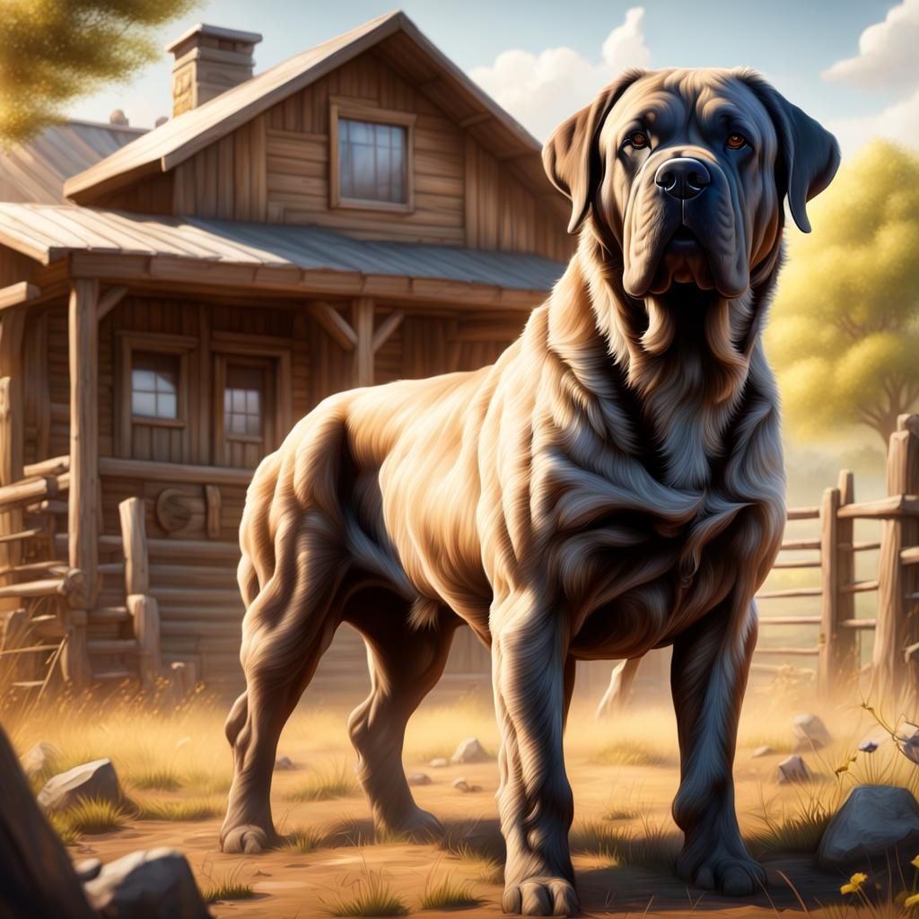 Mastiff on Cattle Ranch in Airbrushed Style