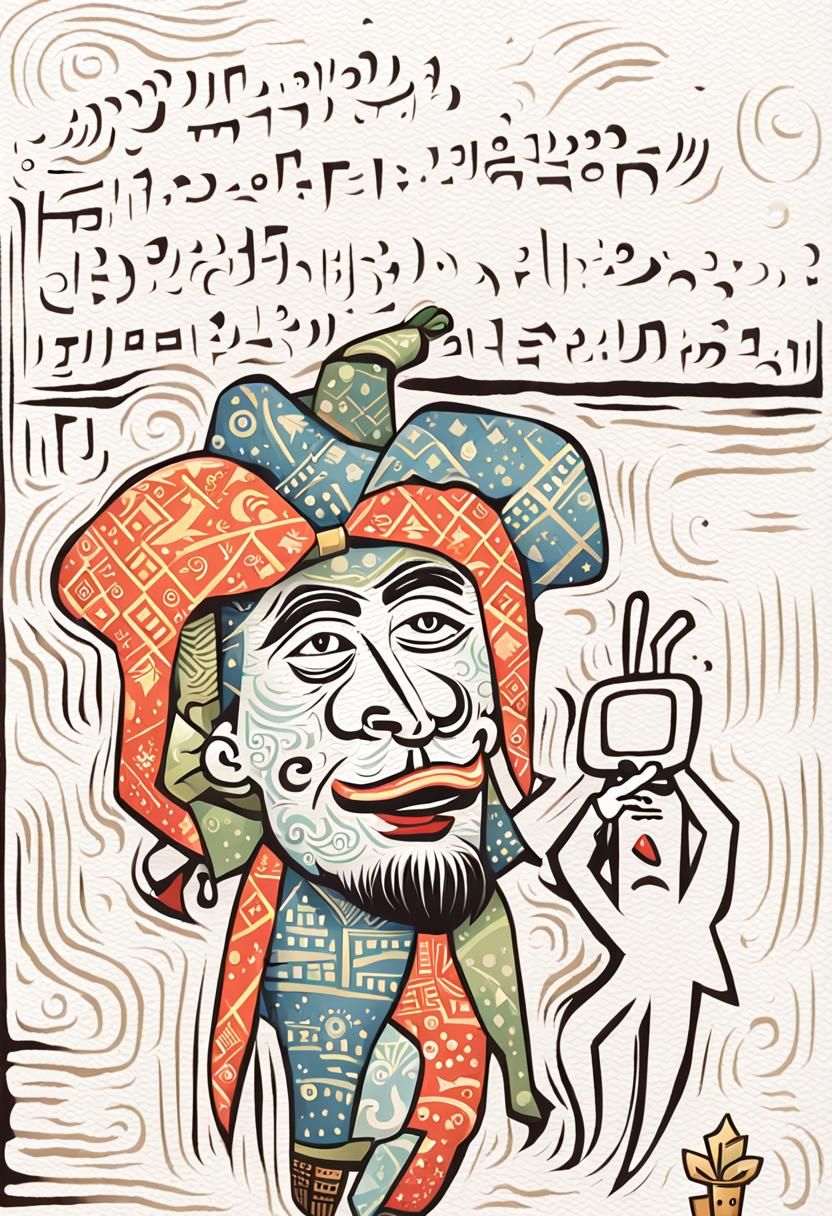 Jester and Straw Man with TV Head in Detail