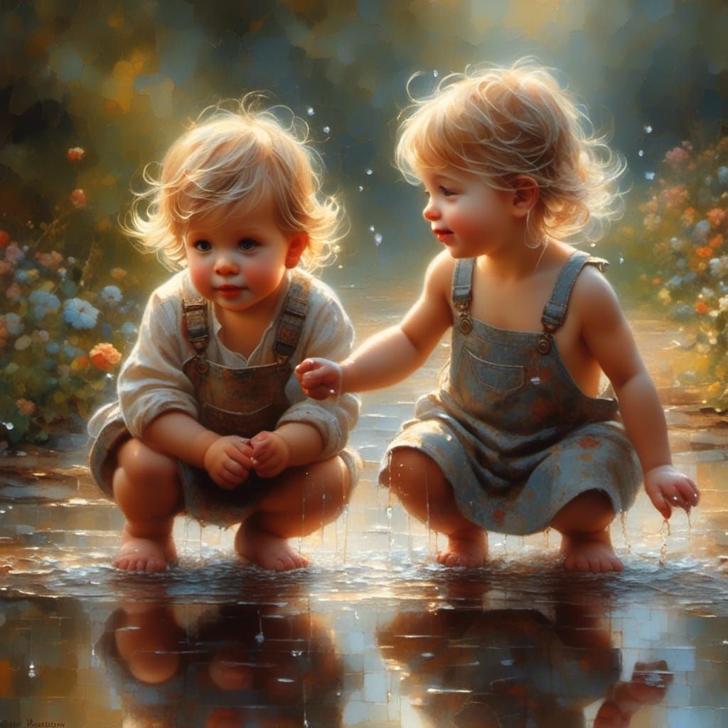 Toddlers Splashing: A Vintage Children's Photo