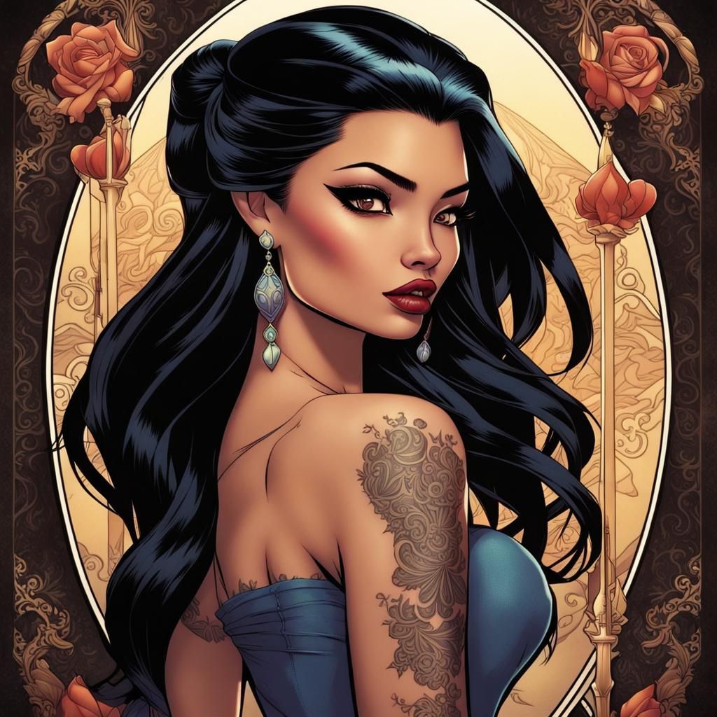 Tattooed Disney Princess as Comic Book Art