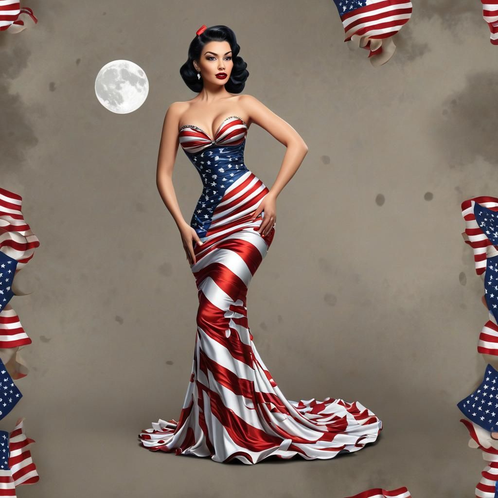 Beautiful Woman In An American flag dress at a independence ...