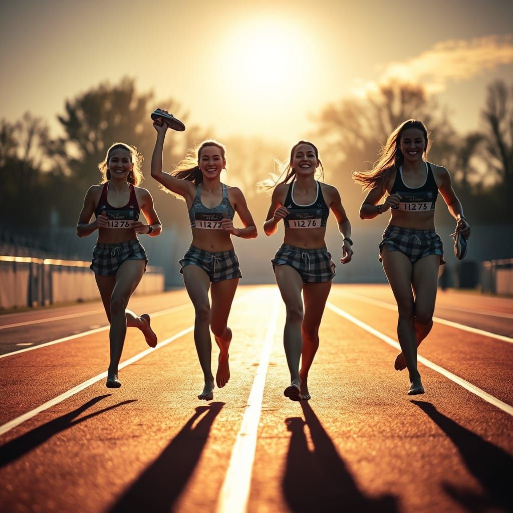 Triumphant Female Sprinters Bask in Sunset Glow