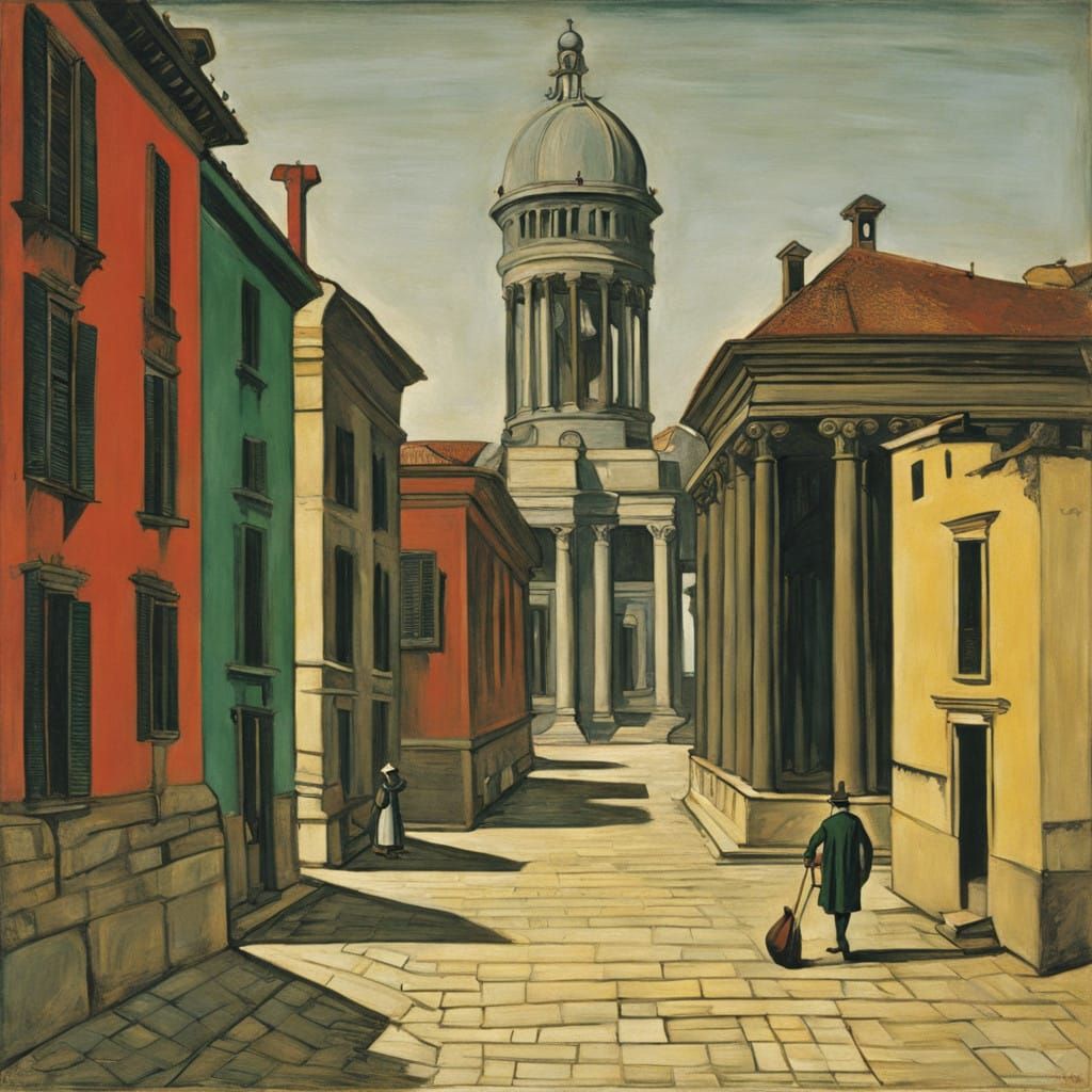 Surrealist Cityscape in Primitivist Style