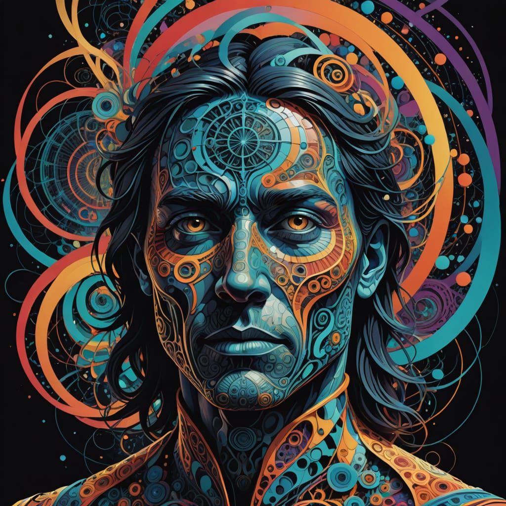 Abstract Portrait in Psychedelic Fractal Landscape